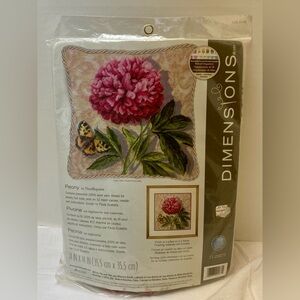 Vintage Dimensions Peony in Needlepoint Kit #71-20077 14"x14" Pillow or Framed